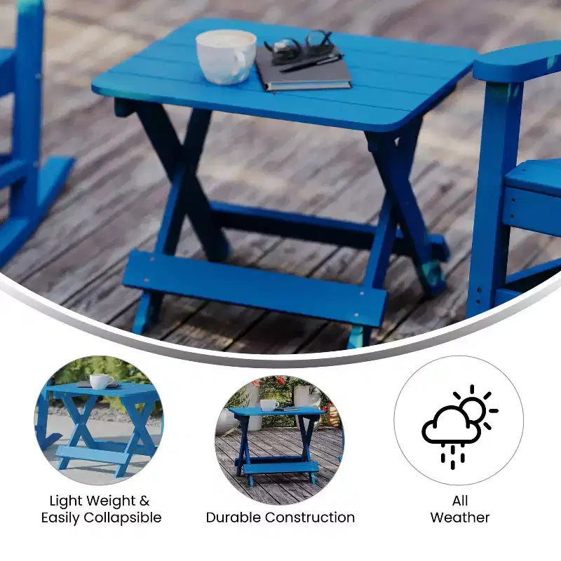 Tavolino laterale pieghevole per esterni Flash Furniture Halifax, tavolino laterale Adirondack portatile in HDPE per tutte le stagioni