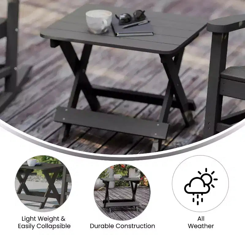 Tavolino laterale pieghevole per esterni Flash Furniture Halifax, tavolino laterale Adirondack portatile in HDPE per tutte le stagioni
