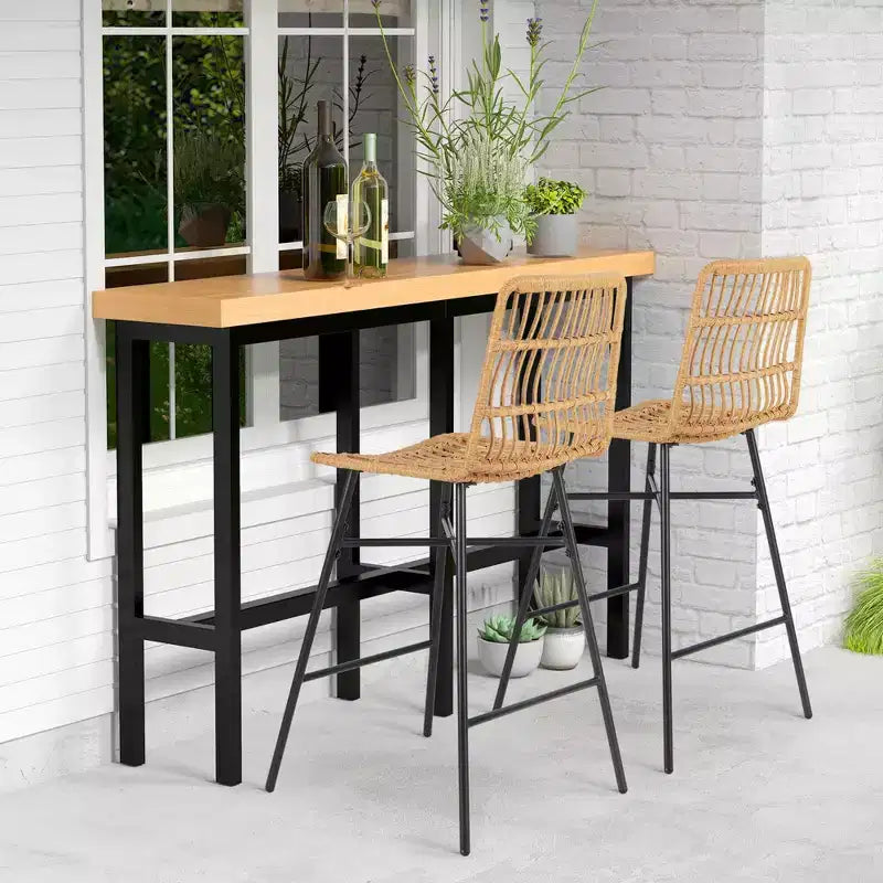 Costway Set of 2 Rattan Bar Stools Counter Height Dining Chairs with Metal Legs Natural