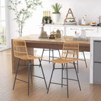 Costway Set of 2 Rattan Bar Stools Counter Height Dining Chairs with Metal Legs Natural