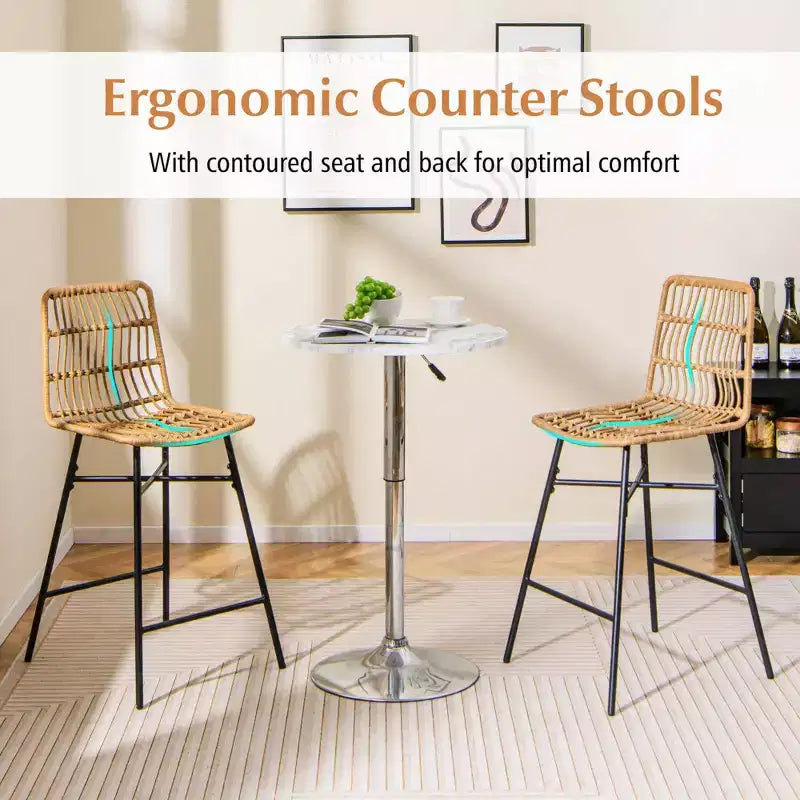 Costway Set of 2 Rattan Bar Stools Counter Height Dining Chairs with Metal Legs Natural