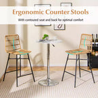 Costway Set of 2 Rattan Bar Stools Counter Height Dining Chairs with Metal Legs Natural