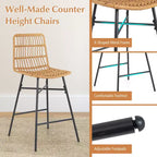 Costway Set of 2 Rattan Bar Stools Counter Height Dining Chairs with Metal Legs Natural