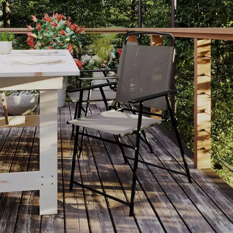 Flash Furniture Set of 4 Mystic Folding Patio Sling Chairs, Outdoor Textilene Lawn Chairs with Armrests