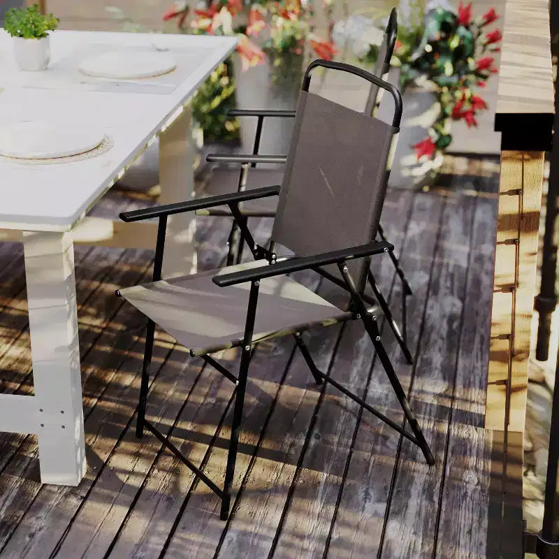 Flash Furniture Set of 4 Mystic Folding Patio Sling Chairs, Outdoor Textilene Lawn Chairs with Armrests