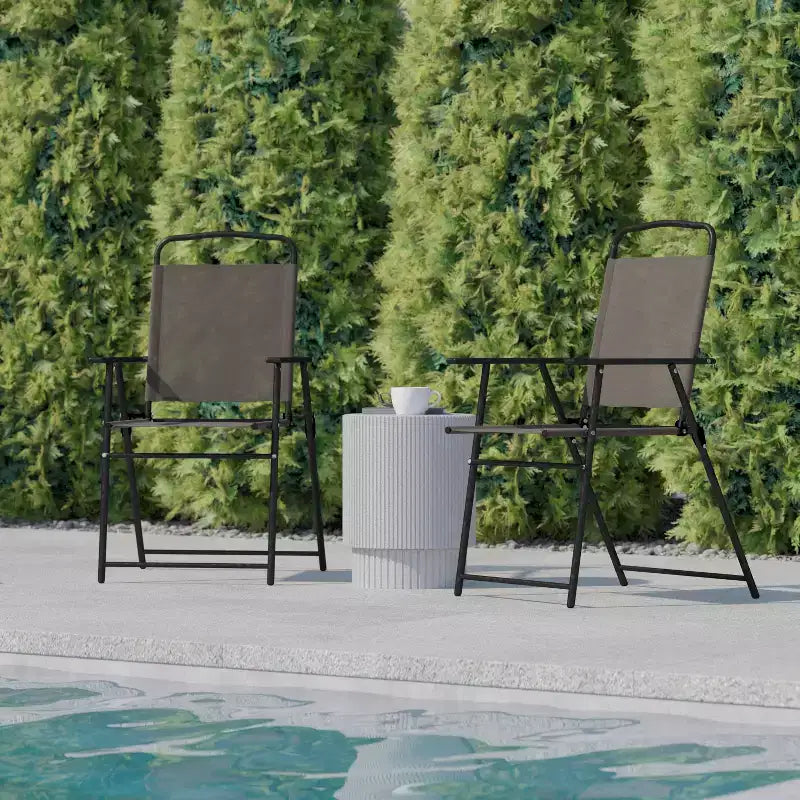 Flash Furniture Set of 4 Mystic Folding Patio Sling Chairs, Outdoor Textilene Lawn Chairs with Armrests