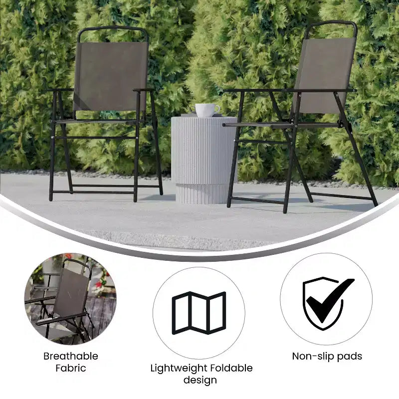 Flash Furniture Set of 4 Mystic Folding Patio Sling Chairs, Outdoor Textilene Lawn Chairs with Armrests