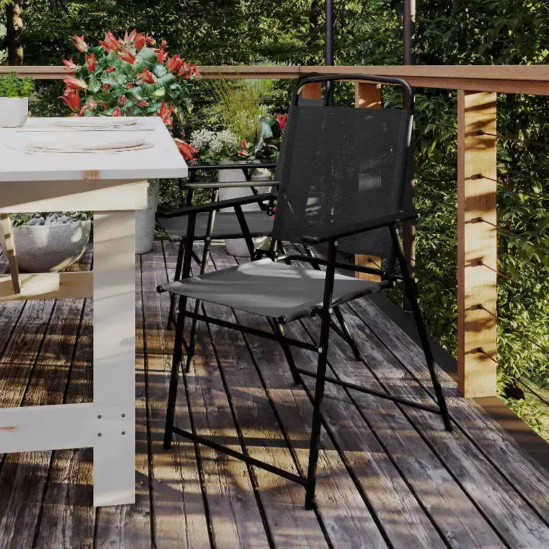 Flash Furniture Set of 4 Mystic Folding Patio Sling Chairs, Outdoor Textilene Lawn Chairs with Armrests