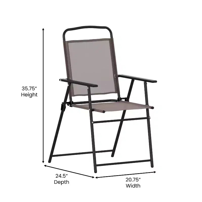 Flash Furniture Set of 4 Mystic Folding Patio Sling Chairs, Outdoor Textilene Lawn Chairs with Armrests