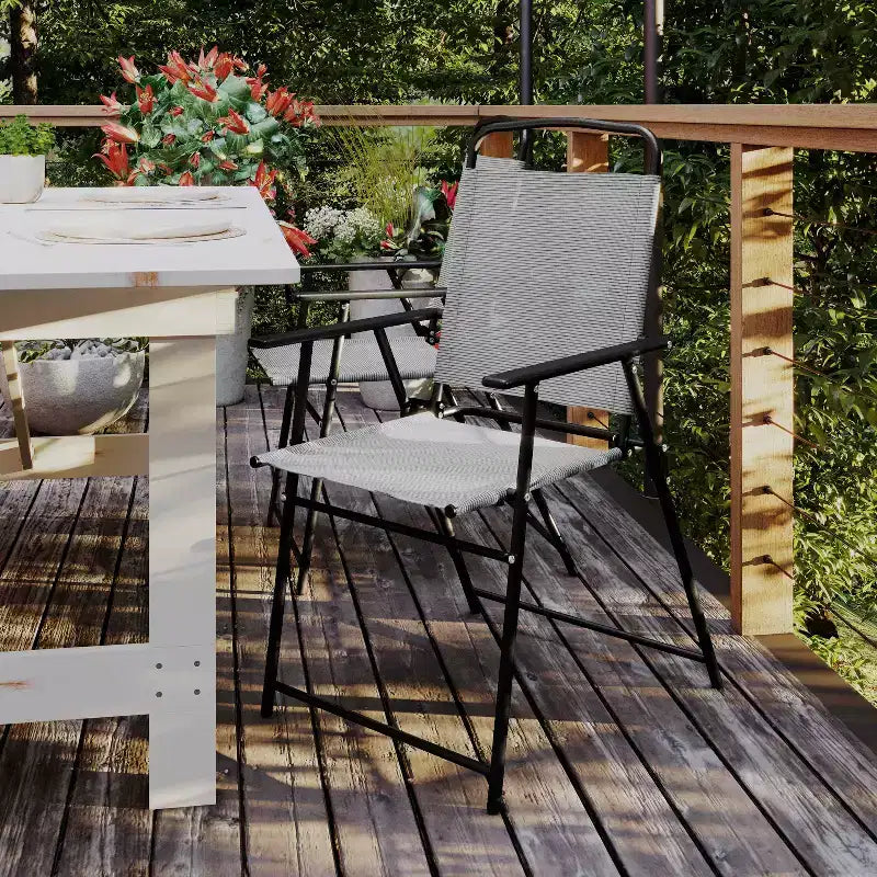 Flash Furniture Set of 4 Mystic Folding Patio Sling Chairs, Outdoor Textilene Lawn Chairs with Armrests