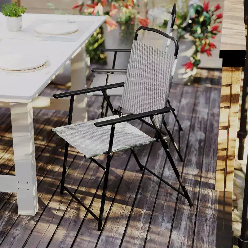 Flash Furniture Set of 4 Mystic Folding Patio Sling Chairs, Outdoor Textilene Lawn Chairs with Armrests