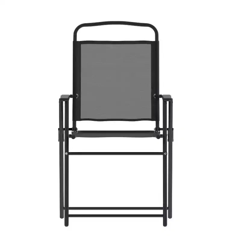 Flash Furniture Set of 4 Mystic Folding Patio Sling Chairs, Outdoor Textilene Lawn Chairs with Armrests