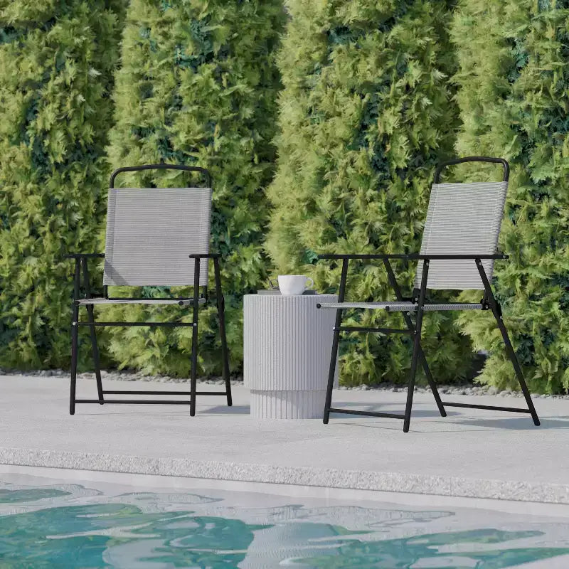 Flash Furniture Set of 4 Mystic Folding Patio Sling Chairs, Outdoor Textilene Lawn Chairs with Armrests