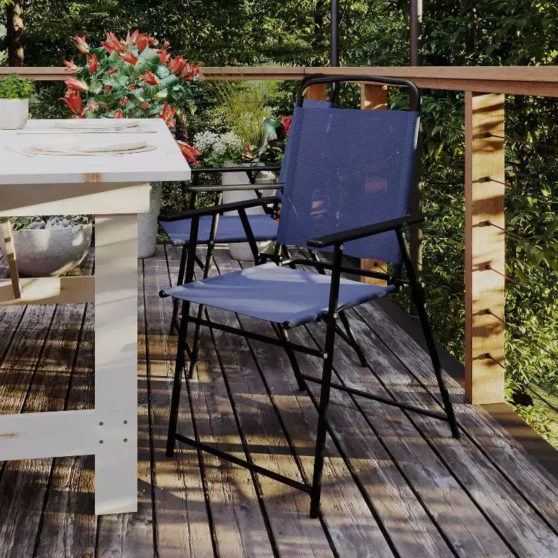 Flash Furniture Set of 4 Mystic Folding Patio Sling Chairs, Outdoor Textilene Lawn Chairs with Armrests