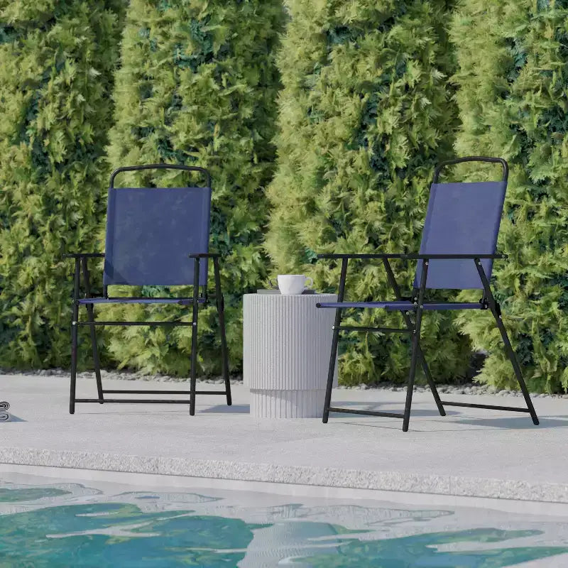 Flash Furniture Set of 4 Mystic Folding Patio Sling Chairs, Outdoor Textilene Lawn Chairs with Armrests