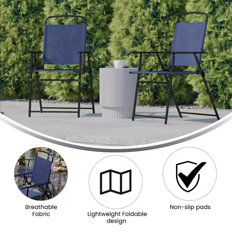 Flash Furniture Set of 4 Mystic Folding Patio Sling Chairs, Outdoor Textilene Lawn Chairs with Armrests