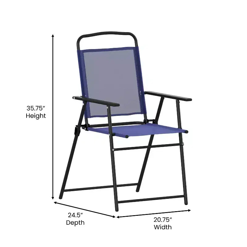 Flash Furniture Set of 4 Mystic Folding Patio Sling Chairs, Outdoor Textilene Lawn Chairs with Armrests