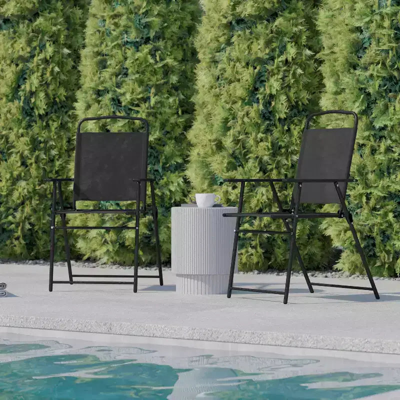 Flash Furniture Set of 4 Mystic Folding Patio Sling Chairs, Outdoor Textilene Lawn Chairs with Armrests