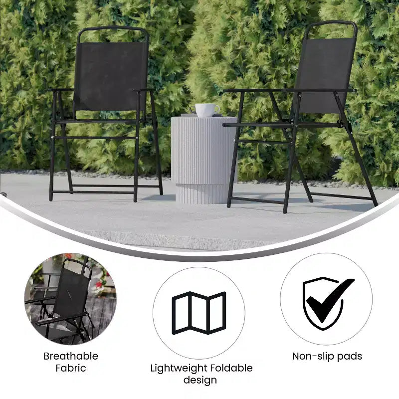 Flash Furniture Set of 4 Mystic Folding Patio Sling Chairs, Outdoor Textilene Lawn Chairs with Armrests