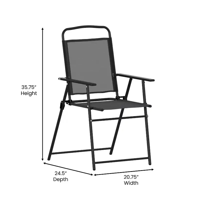 Flash Furniture Set of 4 Mystic Folding Patio Sling Chairs, Outdoor Textilene Lawn Chairs with Armrests