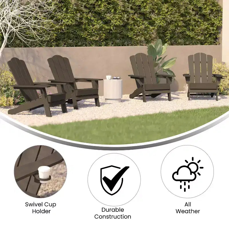 Flash Furniture Newport Sedia Adirondack con portabicchieri, sedia Adirondack in HDPE resistente alle intemperie
