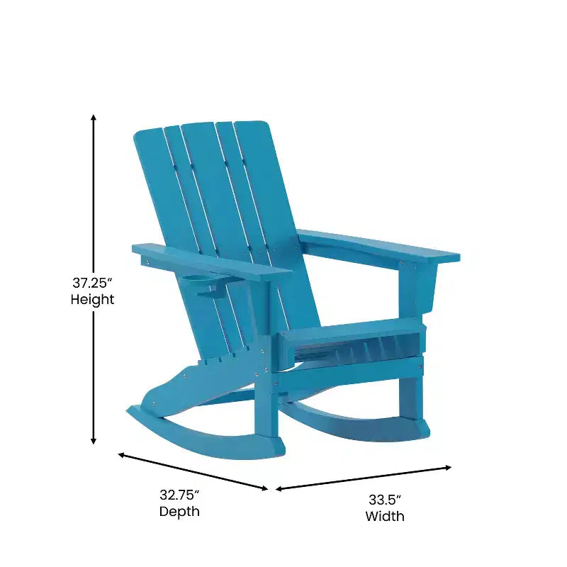 Flash Furniture Halifax HDPE Adirondack Chair with Cup Holder and Pull Out Ottoman, All-Weather HDPE Indoor/Outdoor Chair