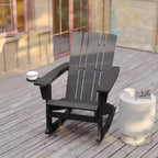 Flash Furniture Halifax HDPE Adirondack Chair with Cup Holder and Pull Out Ottoman, All-Weather HDPE Indoor/Outdoor Chair
