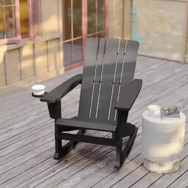 Flash Furniture Halifax HDPE Adirondack Chair with Cup Holder and Pull Out Ottoman, All-Weather HDPE Indoor/Outdoor Chair