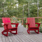 Flash Furniture Halifax HDPE Adirondack Chair with Cup Holder and Pull Out Ottoman, All-Weather HDPE Indoor/Outdoor Chair