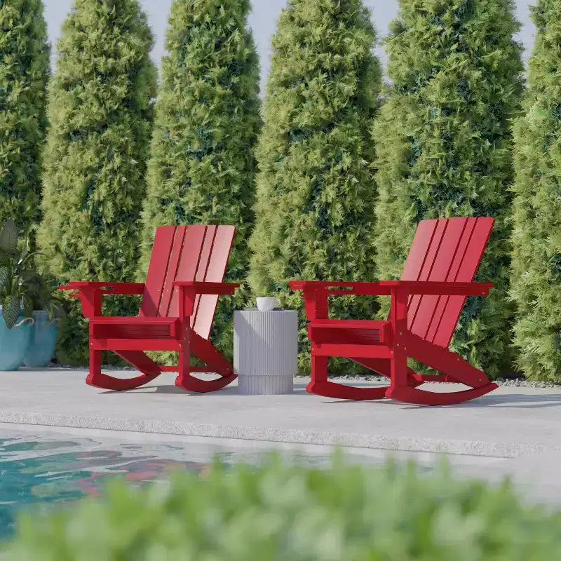 Flash Furniture Halifax HDPE Adirondack Chair with Cup Holder and Pull Out Ottoman, All-Weather HDPE Indoor/Outdoor Chair
