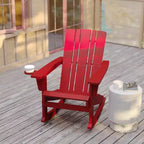 Flash Furniture Halifax HDPE Adirondack Chair with Cup Holder and Pull Out Ottoman, All-Weather HDPE Indoor/Outdoor Chair