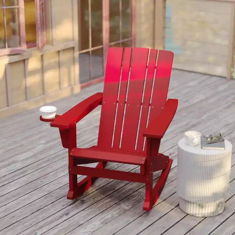 Flash Furniture Halifax HDPE Adirondack Chair with Cup Holder and Pull Out Ottoman, All-Weather HDPE Indoor/Outdoor Chair