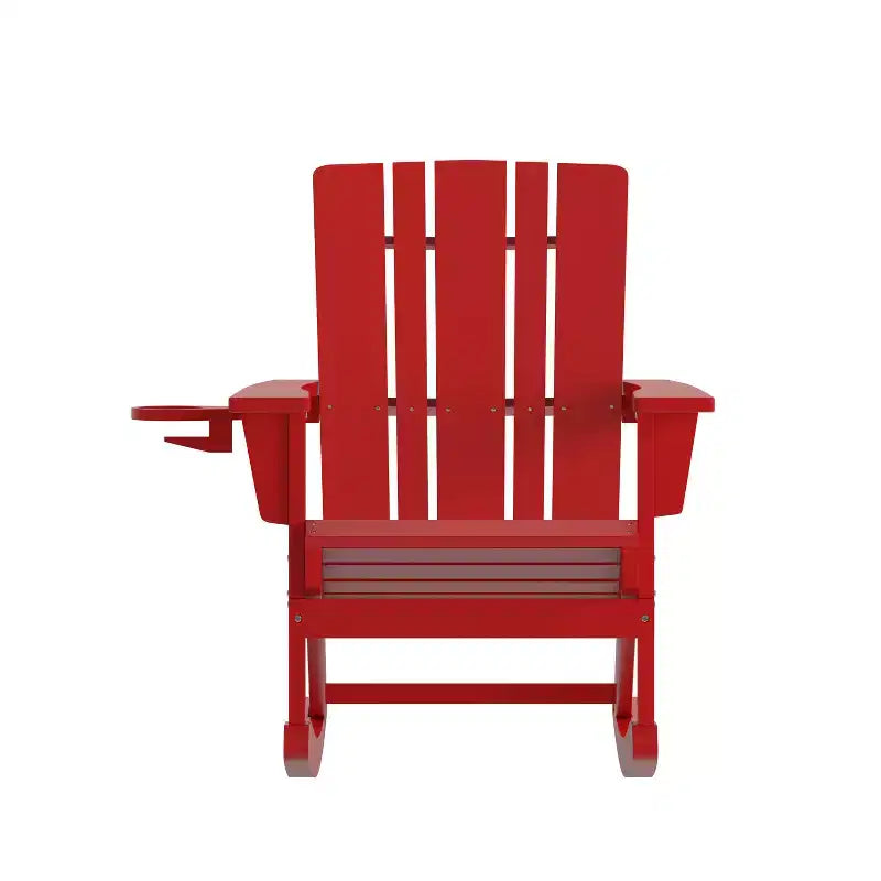 Flash Furniture Halifax HDPE Adirondack Chair with Cup Holder and Pull Out Ottoman, All-Weather HDPE Indoor/Outdoor Chair