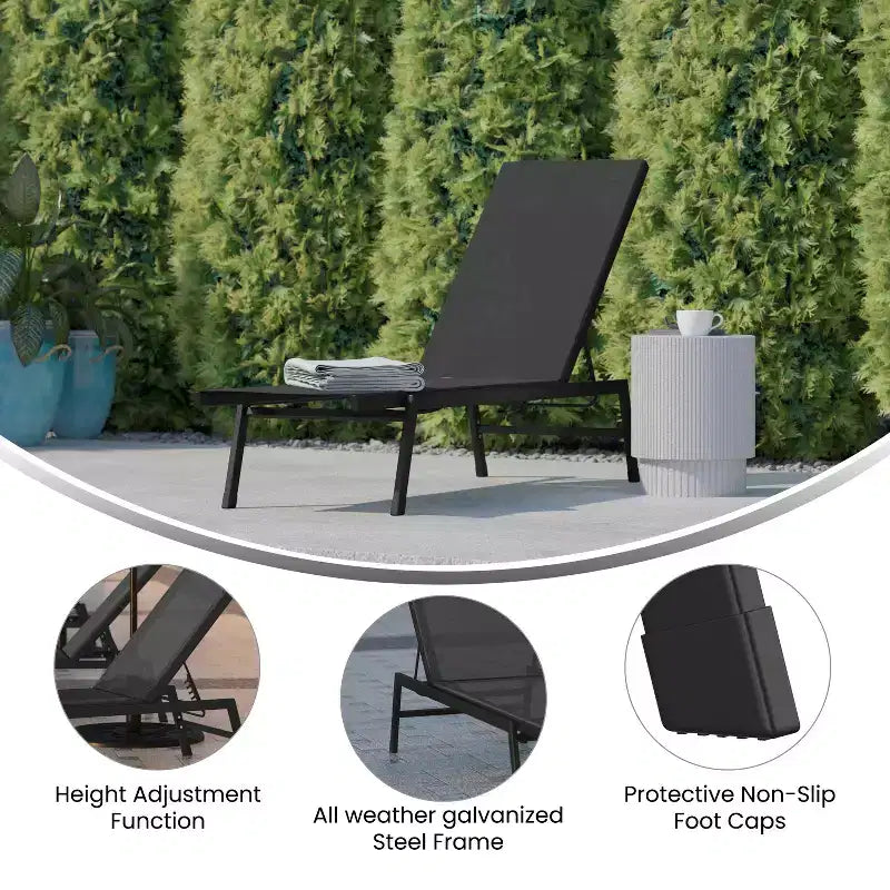 Flash Furniture Brazos Adjustable Chaise Lounge Chair, All-Weather Outdoor Five-Position Recliner