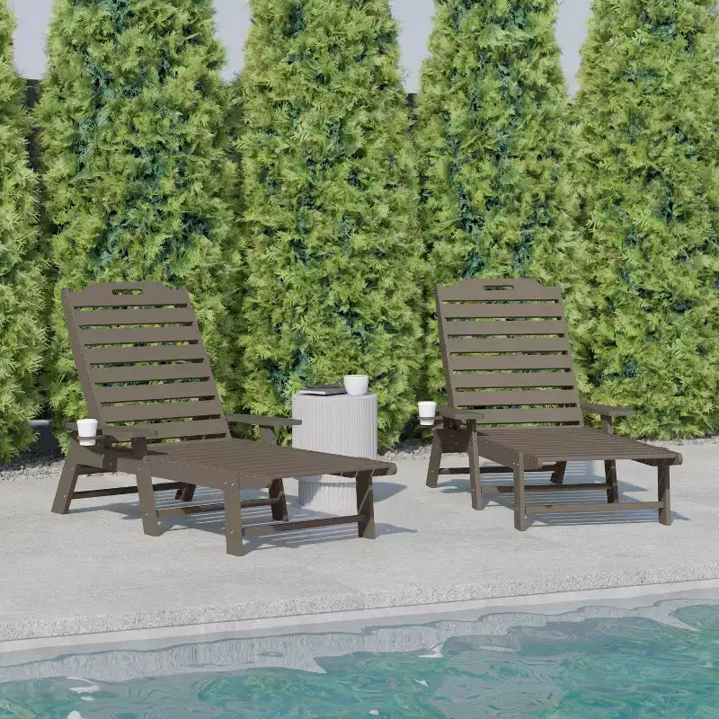 Flash Furniture Monterey Set of 2 Adjustable Adirondack Loungers with Cup Holders- All-Weather Indoor/Outdoor HDPE Lounge Chairs