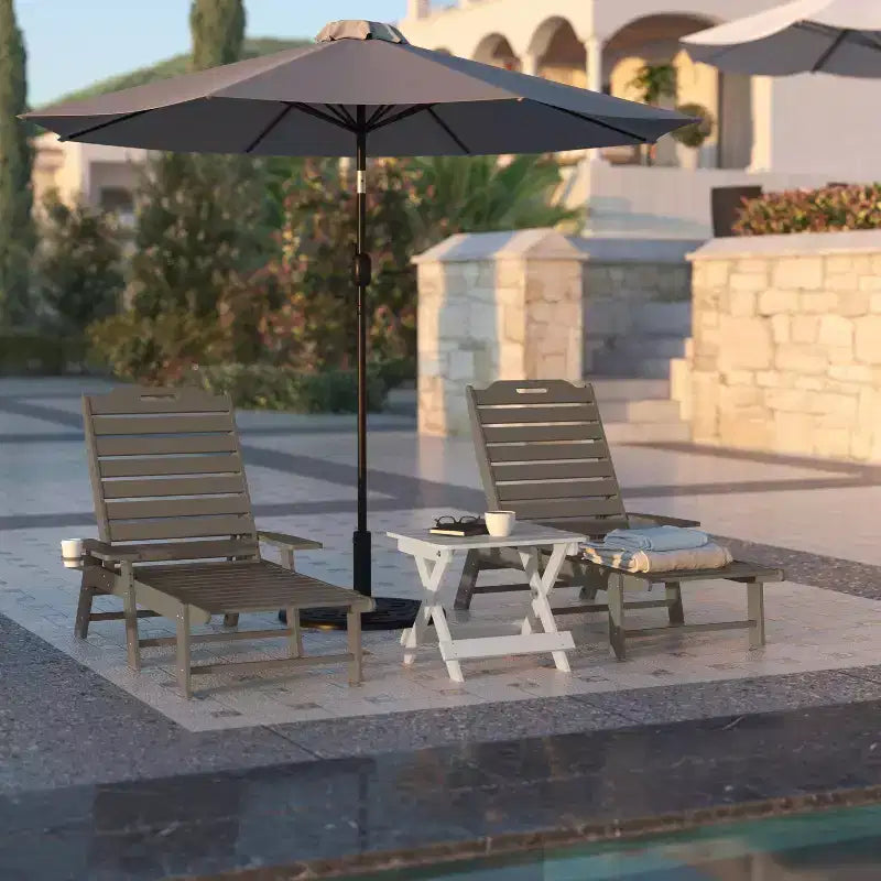 Flash Furniture Monterey Set of 2 Adjustable Adirondack Loungers with Cup Holders- All-Weather Indoor/Outdoor HDPE Lounge Chairs