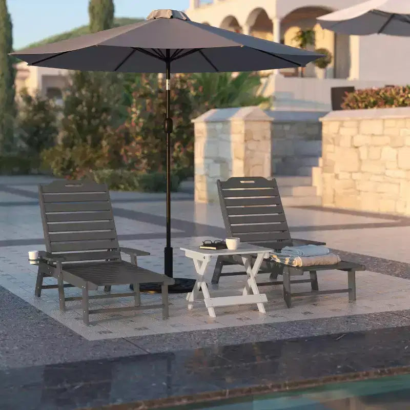 Flash Furniture Monterey Set of 2 Adjustable Adirondack Loungers with Cup Holders- All-Weather Indoor/Outdoor HDPE Lounge Chairs