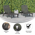 Flash Furniture Monterey Set of 2 Adjustable Adirondack Loungers with Cup Holders- All-Weather Indoor/Outdoor HDPE Lounge Chairs