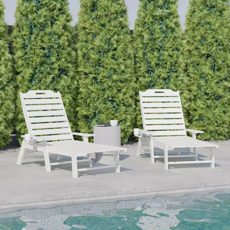 Flash Furniture Monterey Set of 2 Adjustable Adirondack Loungers with Cup Holders- All-Weather Indoor/Outdoor HDPE Lounge Chairs