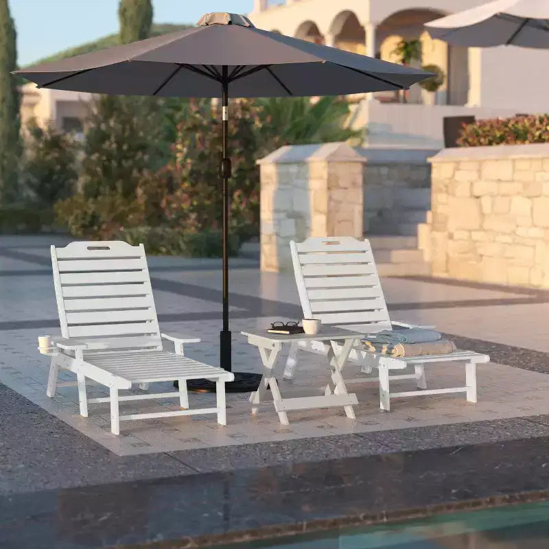 Flash Furniture Monterey Set of 2 Adjustable Adirondack Loungers with Cup Holders- All-Weather Indoor/Outdoor HDPE Lounge Chairs