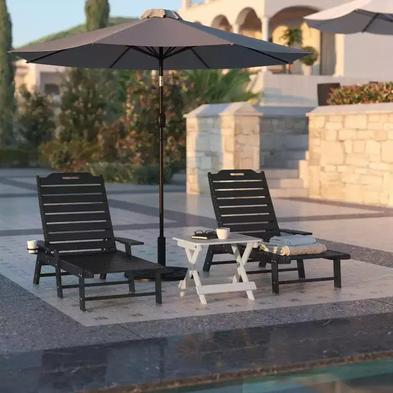 Flash Furniture Monterey Set of 2 Adjustable Adirondack Loungers with Cup Holders- All-Weather Indoor/Outdoor HDPE Lounge Chairs