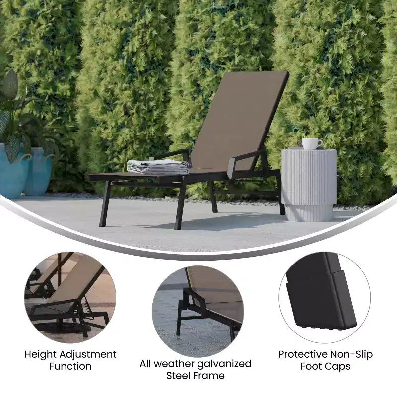 Flash Furniture Brazos Sedia a Sdraio Regolabile con Braccioli, Reclinabile a Cinque Posizioni per Esterni e Tutte le Condizioni Atmosferiche