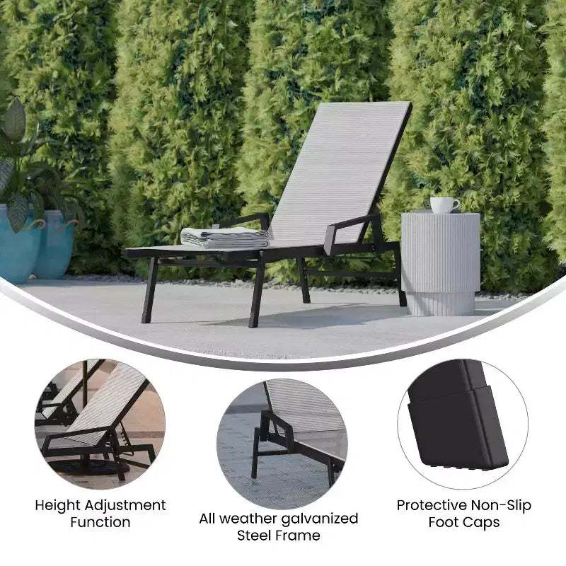 Flash Furniture Brazos Sedia a Sdraio Regolabile con Braccioli, Reclinabile a Cinque Posizioni per Esterni e Tutte le Condizioni Atmosferiche