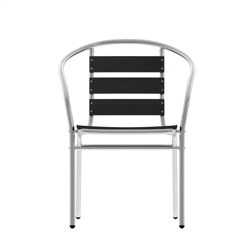 Flash Furniture Sedia impilabile da ristorante commerciale per interni ed esterni in alluminio Lila con schienale a tre listelli effetto teak