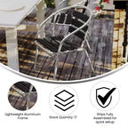 Flash Furniture Sedia impilabile da ristorante commerciale per interni ed esterni in alluminio Lila con schienale a tre listelli effetto teak