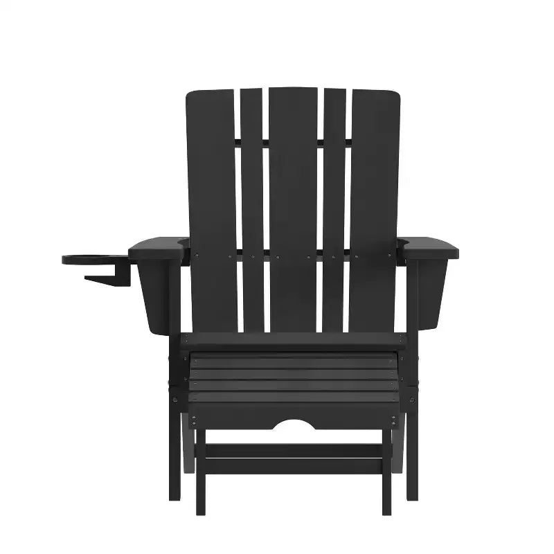 Flash Furniture Halifax HDPE Adirondack Chair with Cup Holder and Pull Out Ottoman, All-Weather HDPE Indoor/Outdoor Lounge Chair