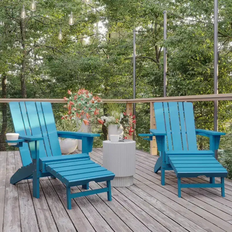 Flash Furniture Halifax HDPE Adirondack Chair with Cup Holder and Pull Out Ottoman, All-Weather HDPE Indoor/Outdoor Lounge Chair