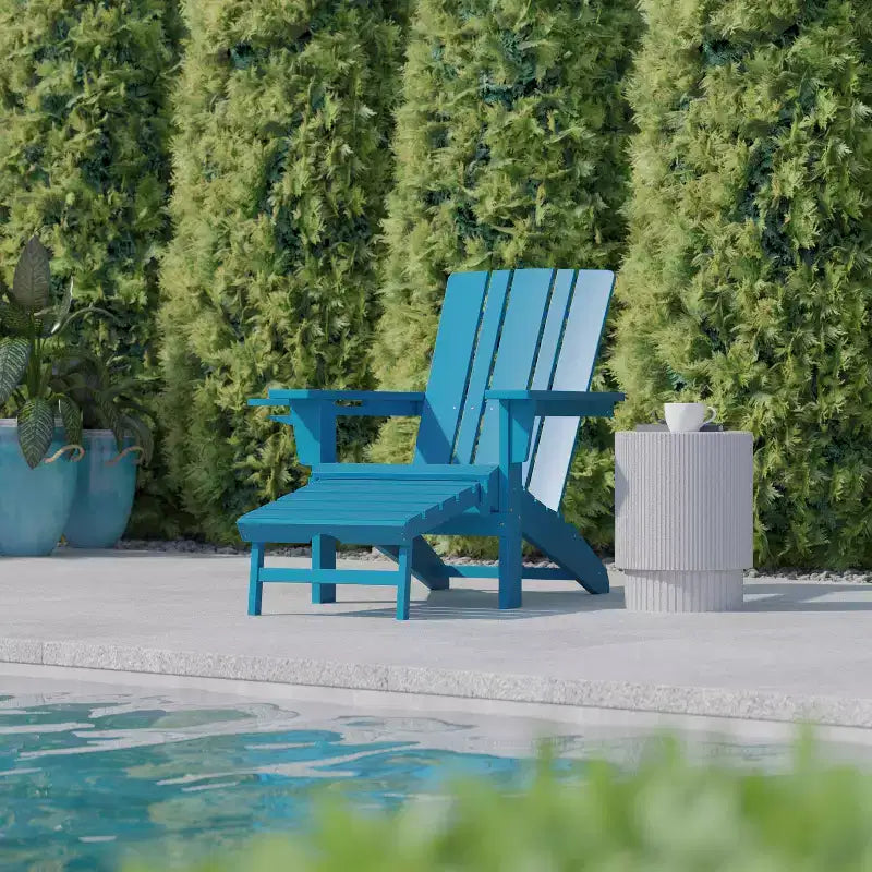 Flash Furniture Halifax HDPE Adirondack Chair with Cup Holder and Pull Out Ottoman, All-Weather HDPE Indoor/Outdoor Lounge Chair