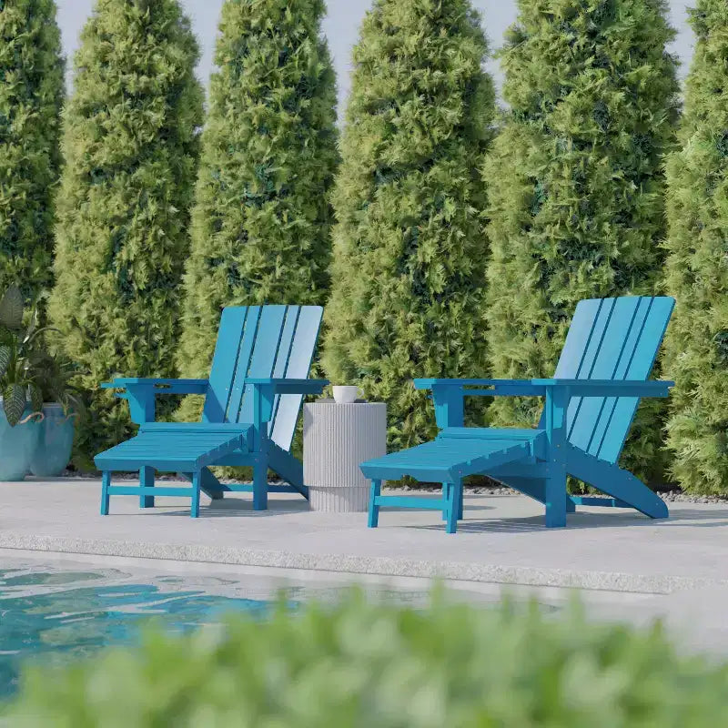 Flash Furniture Halifax HDPE Adirondack Chair with Cup Holder and Pull Out Ottoman, All-Weather HDPE Indoor/Outdoor Lounge Chair
