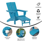 Flash Furniture Halifax HDPE Adirondack Chair with Cup Holder and Pull Out Ottoman, All-Weather HDPE Indoor/Outdoor Lounge Chair